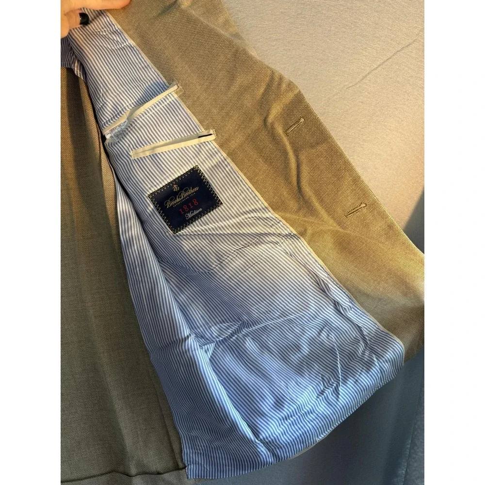 Brooks Brothers 1818 Madison Blazer Sport Coat Mens 46R Beige Wool Reda Jacket